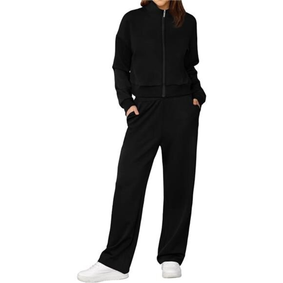 Women's Lounge Set: Sweatshirt & Wide Leg Sweatpants - Picture 2 of 7